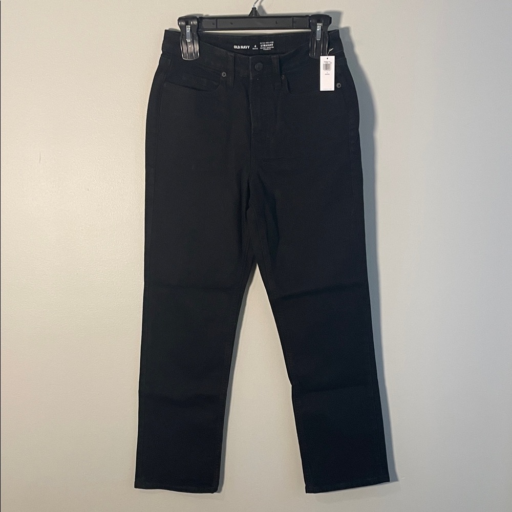 Women Old Navy Extra High-Rise Straight Pants - Black, Size 4 Petite